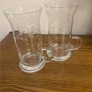 Set of 2 Princess House Heritage Etched Crystal Irish Coffee Mugs EUC